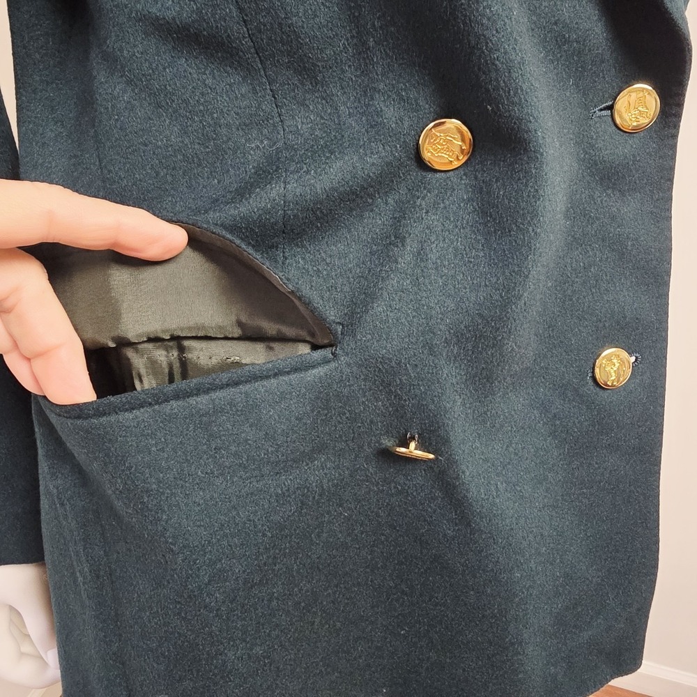 Burberrys England Blazer Jacket Size 10 Wool Cashmere Double Breasted Green Prep - Picture 5 of 16